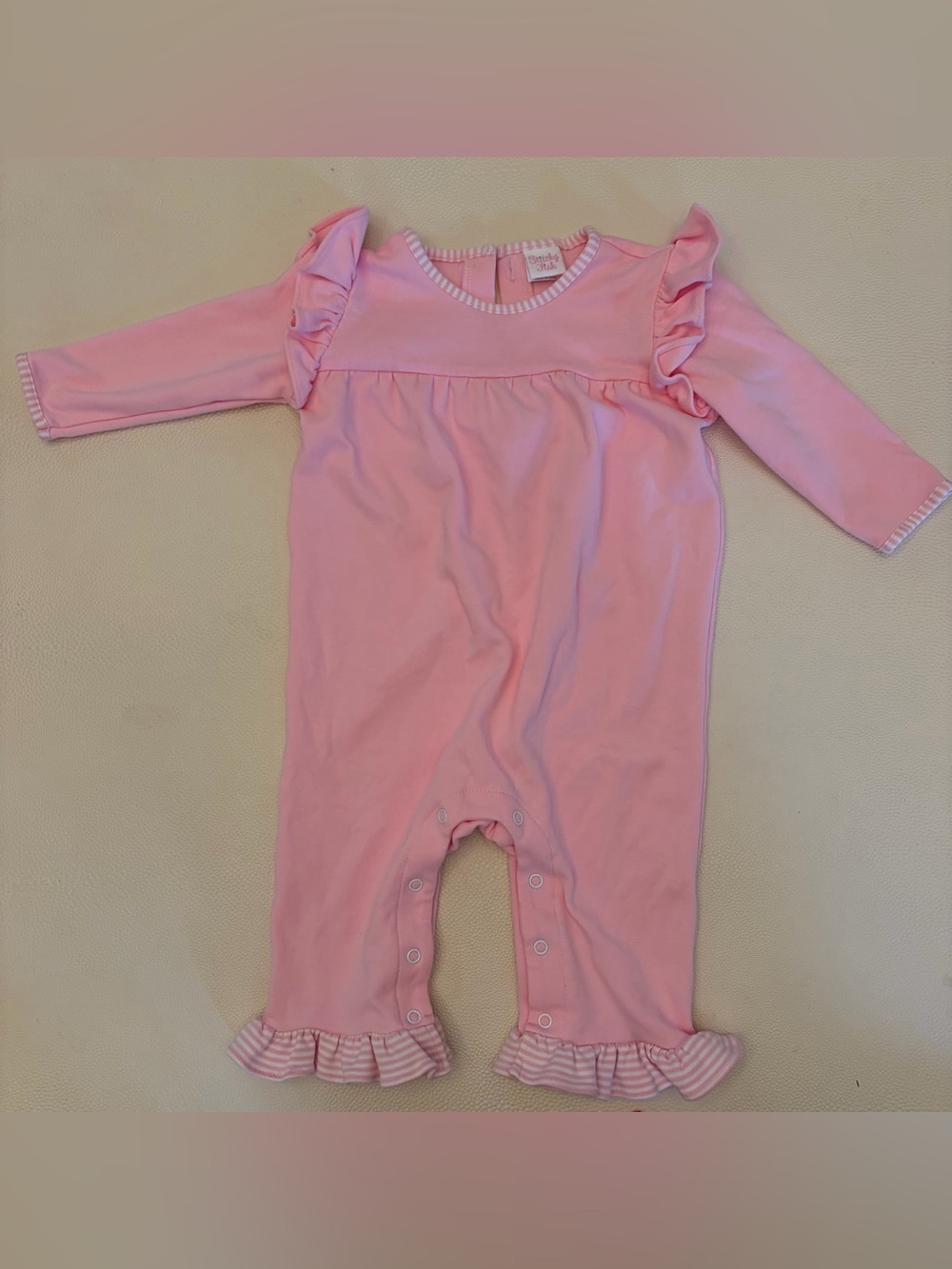 Stitchy Fish Girls Pink Ruffle Baby One-Piece Romper, like new, 12mo